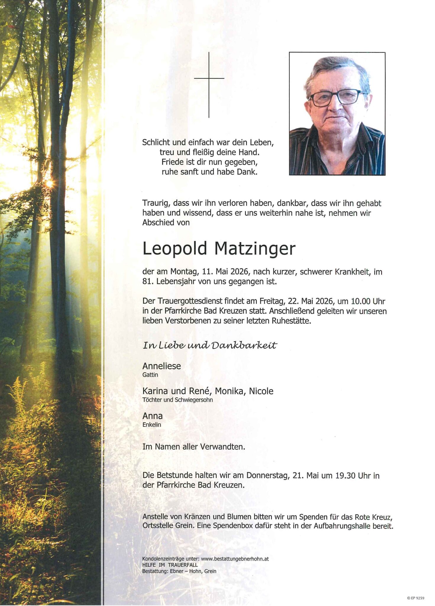 Leopold Matzinger – Bestattung Ebner-Hohn